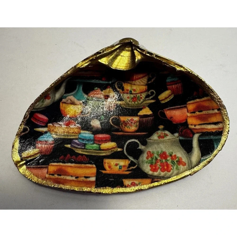 Decoupage Clam Shell Trinket Dish‎ Tea Time